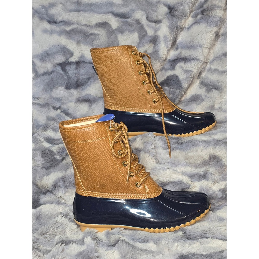 NWT‎ JBU by Jambu Maplewood Waterproof Duck Boots Tan Brown Navy Size 7